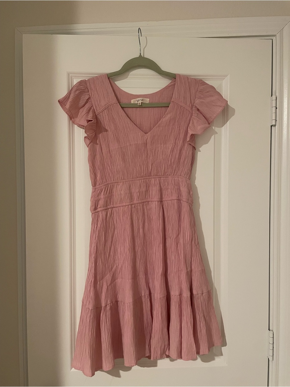 mine Blush Pink V-Neck Ruffle Sleeve Dress